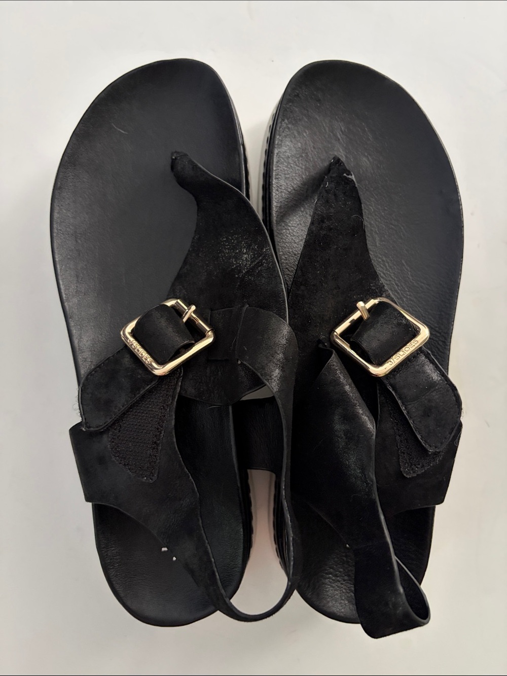J Slides J/SLIDES Shoes Women's Becky Sandals In Black Suede Gold Buckle 7.5 - Picture 4 of 16